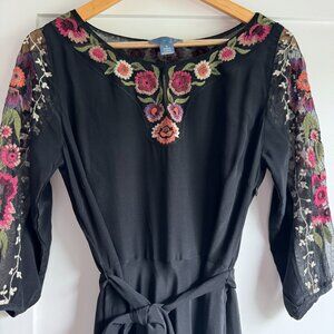 NWT Anthropologie Mirabilis Embroidered Silk Dress, Sz 8